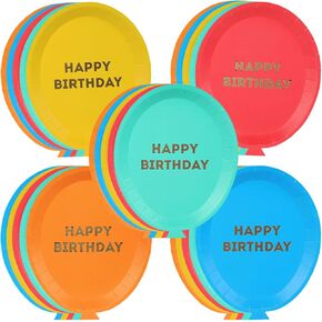 Talking Tables 25 x Balloon Shaped Paper Plates for Kids Birthday Parties in Red, Green, Orange, Yellow, and Blue 9' x 7'
