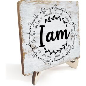 Inspirational Sign Rustic Desk Decor Decorative Christian Gifts Religious Bible Verse Positive Decoration for Women Grandma Mom Home Office Bedroom Table Shelf Tiered Tray Plaque with Wood Stand in Kuwait