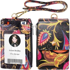ELV Badge Holder with Zipper, ID Badge Card Holder Wallet with 5 Card Slots, 1 Side RFID Blocking Pocket and 20 inch Neck Lanyard Strap for Offices ID, School ID, Driver Licence (Hot Pink)