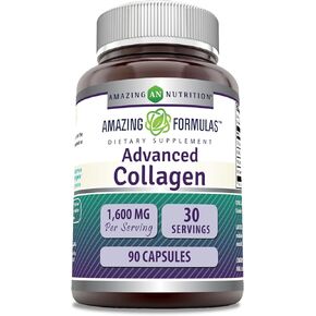Amazing Formulas Advanced Collagen Supplement | Collagen Type I, II & III, with Vitamin C & Hyaluronic Acid | 1600 Mg Per Serving | 180 Capsules | Non-GMO | Gluten-Free | Made in USA