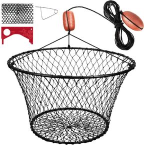 QualyQualy 30" Crab Ring Trap Bait with Fishing Buoy Marker Floats Preventing Winding Floats 16.5" Deep Crab Net with 36 Tarred Braided Twine Fishing Crabbing Net for Board, Kayak,Dock and Pier…