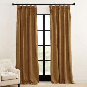 RYB Home Velvet Curtains 84 inches 2 Panels Set, Pinch Pleated Room Darkening Thermal Insulated Luxury Decor for Bedroom Parlor Nursery, Camel Beige, W34 x L84 inches