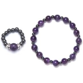 MAGNEHEALTH Amethyst Magnetic Therapy Stretch Ring and Bracelet Set