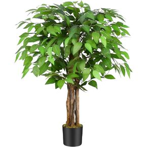4ft Ficus Artificial Trees with Natural Curved Trunks, 48" Tall Lush Faux Tree for Home Decor Indoor, Green Lifelike Fake Ficus Tree Artificial Plants
