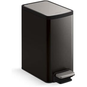 KOHLER 31319-BST Bathroom Trash Can, 1.6 Gallon, 6-Liter Step Can, Quiet-Close Small Trash Can with Foot Pedal, Black Stainless
