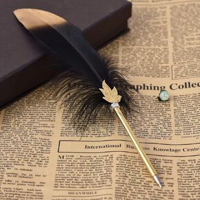 Quill Pen Vintage Feather Ballpoint Pen Refined Witchy Pen for Writing Signature or Gift Wedding Bridal (Dark green)
