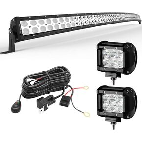 شريط إضاءة LED LEDKINGDOMUS 300 وات 52 بوصة شريط إضاءة منحني و2 قطعة 4 بوصات 18 وات أغطية ضوء الفيضانات وحزام الأسلاك متوافق مع سيارات الجيب والبيك اب والشاحنات والسيارات والمركبات ATV و4x4 و4WD وضوء القيادة على الطرق الوعرة in Kuwait
