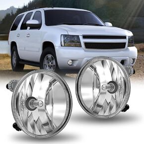 Fog lights Assembly, Fog Lights Replacement Compatible 2007-2014 Chevy Suburban/Tahoe, 2007-2013 Avalanche, 2010-2013 Camaro, 15-16 Colorado, Silverado/GMC Acadia/Yukon 12V Round Clear Lens