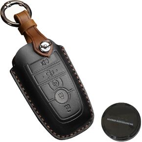 Leather Key Fob Cover Compatible with Ford Explorer Mustang Fusion Escape F150, with Leather Conditioner