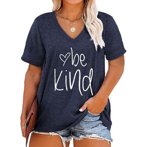 Plus Size Be Kind Shirts Womens V Neck Tshirt Graphic Tees Short Sleeve Summer Tops