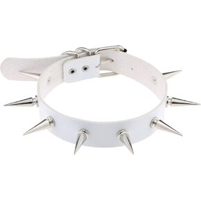 COLORFUL BLING Punk Leather Long Rivets Choker Necklace PU Leather Rock Gothic Spikes Adjustable Neck Choker Necklace Jewelry for Unisex