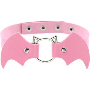 Black Simulated Leather PU Cat O Ring with Evil Bat Wings Neckband Collar Choker PN2814