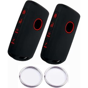 Silicone Smart Remote Key fob Cover Compatible with 2023 2022 2021 2020 2019 Mazda 3 6 CX-30 CX-5 CX-9 CX-50 WAZSKE11D01 662F-SKE11D01（4 Buttons） (Rubber, 2 Black with red)