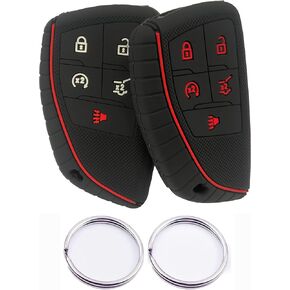 Silicone Rubber 5 Buttons Remote Key Fob Cover Compatible with 2023 2022 GMC Sierra 1500 Chevy Chevrolet Silverado 1500 2500HD 3500HD Yukon Accessories (Rubber, Black + Black)