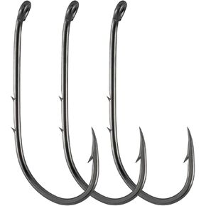Dr.Fish 100 Pack Baitholder Fishing Hooks Walleye Rig Live Bait Hook High Carbon Steel Black Nickel Down-Turned Eye Surf Fishing Bass Crawler Harness
