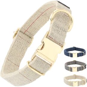 Beige Wool Collar. A hypoallergenic, designer dog collar with gold metal buckle. This elegant boho dog collar is a comfortable dog collar and perfect girl dog collar or boy dog collar