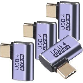 4pcs 90 Degree Right Angle USB C Male to Female Adapter/Connector, USB Type C Adapter Extender Support 100W, 40Gbps, 8K@60Hz for Steam Deck, MacBook,Thunderbolt ect(Side Bend)