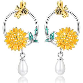 Sunflower Leverback Earrings,S925 Sterling Silver Sunflower Earrings You Are My Sunshine Dangle Earrings Sunflower Jewelry for Women