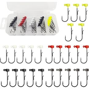 Ned Rig Jig Kits Including Weedless & Extra Wide Gap (EWG) Styles, 25PCS Mushroom Jig Heads for Bass Trout Crappie Fishing 5 Colors 1/5oz 1/6oz 1/8oz 1/10oz 1/16oz Available