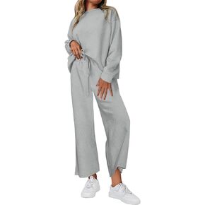 PRETTYGARDEN Women's 2 Piece Outfits Casual Long Sleeve Pullover Tops and Wide Leg Pants Knitted Lounge Sets