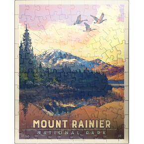 MyPuzzle Mount Rainier National Park: Daybreak, Vintage Poster - Premium 1000 Piece Jigsaw Puzzle for Adults