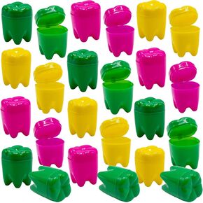 Srenta 1.25" Neon Tooth Saver, Rainbow Tooth Holders Case Dentist Office, Portable Tooth Container For kids, 72 Pcs