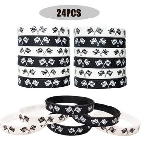 24 Racing Flag Rubber Bracelets Sports,Racing Dirt Bike ,Baby Shower Birthday Party Supplies Decorations Prize Goodie Bag Favors Silicone Wristbands