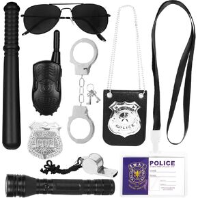 3 otters 9PCS Police Pretend Play Toy Set, Police Accessories for Kids Include Badge, Handcuffs, Walkie, and More for Dress Up Party, Role-playing