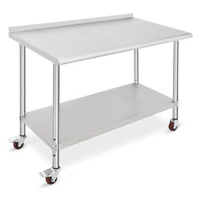 Stainless Steel Table for Prep & Work 60 x 24 x 35 Inch, Heavy Duty Metal Table Cart Worktable with Caster Wheel, Backsplash, Commercial Workstation for Restaurant, Home and Hotel, Silver