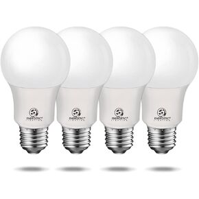 لمبة إضاءة LED A19 مكافئة 60 وات، بيضاء ناعمة 2700 كلفن، قاعدة قياسية E26، مدرجة في قائمة UL، لمبة إضاءة LED 9 وات، 15000 ساعة، غير قابلة لتعديل الضوء، 4 عبوات، حيوية in Kuwait