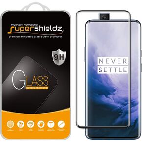Supershieldz (عبوتان) مصمم لواقي الشاشة الزجاجي المقوى OnePlus 7 Pro، (غطاء كامل) (زجاج منحني ثلاثي الأبعاد) مضاد للخدش، خالٍ من الفقاعات (أسود)