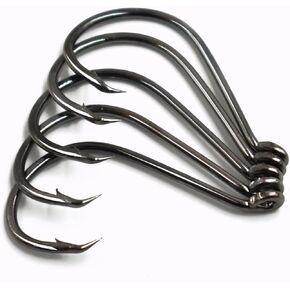 100pcs Size 4#~6/0 Offset Point Octopus Hook with Closed Eye Black High Carbon Steel Sport Circle Hook