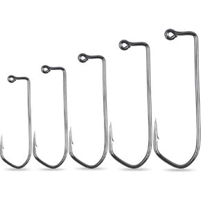 Aberdeen Jig Hooks - 100pcs 90 Degree Long Shank Forged Duratin Jig Hook Round Bend High Carbon Steel Barbarian Hooks Saltwater Fishing Jig Hooks Kit 1/0-6/0