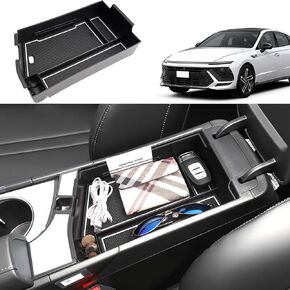 2024 Sonata Center Console Organizer for Hyundai Sonata (SEL/N Line), Durable ABS Plastic&Rubber 2024 Sonata Console Tray Insert Armrest Organizer 2024 Sonata Accessories (with Black Mats)