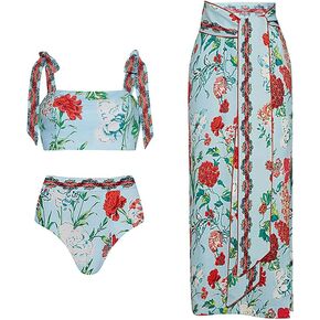 IBAKOM Three Pieces Swimsuits for Women with Matching Wrap Skirt Swim Top Tummy Control Bikin Bottom Mesh Sheer Cover Ups