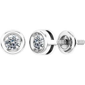 0.25-2.00 Carat Round Lab Grown White Diamond or Cubic Zirconia Elegant Solitaire Bezel Set Stud Earrings for Women in 925 Sterling Silver