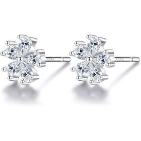 Set of 925 Sterling Silver Pearl Flower Stud Earrings for Women Girls, Hypoallergenic Cartilage Piercing Jewelry, Women's Cute Crystal and CZ Small Ear Studs, Perfect Birthdays Gifts