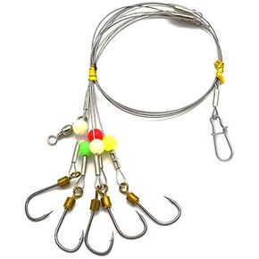 Fishing Hooks with Leader,Deep Drop Rigs,5 Circle Hooks Fishing rig, Stainless Steel Wire Fishing Leaders with Swivel, Snap, Beads, Leader,Hooks