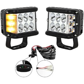 AUXTINGS 2 قطعة 4 بوصة LED الجانب مطلق النار القرون الخفيفة، 60W مربع الأبيض العنبر ستروب أضواء مكعب، 12V 24V للماء الطرق الوعرة القيادة أضواء الضباب لشاحنة جيب ATV UTV SUV جرار 4x4 عربة مقطورة