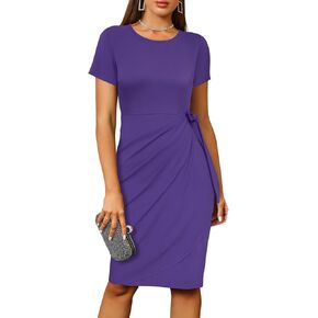 فستان بيريدريس نسائي ملفوف صناعي برقبة دائرية وأكمام قصيرة كلاسيكي غمد طول الركبة ميدي فساتين عمل كاجوال للحفلات in Kuwait