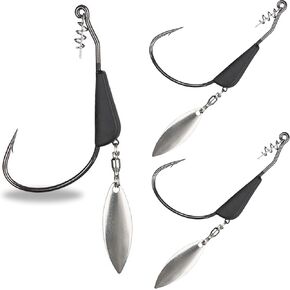 Reaction Tackle Bladed Tungsten Weighted Swimbait Hooks- Bass Fishing Hook with Underspin - Weedless Swim Bait Design - Freshwater or Saltwater (3-Pack)