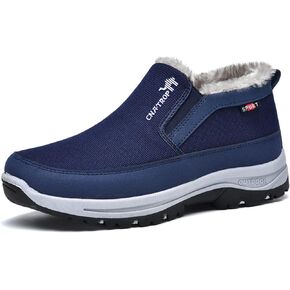Men'S CNA Trop Winter Slip-On Warm Ankle Chukka Boots With Arch Support,Outdoor Waterproof Anti-Slip Fur Lined High Top Leather Snow Loafers Comfortable Hiking Walking Shoes
