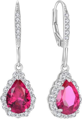 Women Earrings 925 Sterling Silver Birthstone Halo Teardrop Drop & Dangle Earrings Leverback Earrings with 7*10mm 5A Cubic Zirconia Jewelry Gift for Mother Grandma Daughter Grandaughter friend in Kuwait