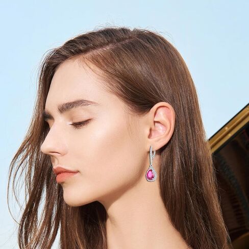 Women Earrings 925 Sterling Silver Birthstone Halo Teardrop Drop & Dangle Earrings Leverback Earrings with 7*10mm 5A Cubic Zirconia Jewelry Gift for Mother Grandma Daughter Grandaughter friend in Kuwait