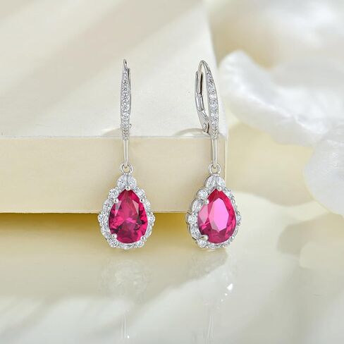 Women Earrings 925 Sterling Silver Birthstone Halo Teardrop Drop & Dangle Earrings Leverback Earrings with 7*10mm 5A Cubic Zirconia Jewelry Gift for Mother Grandma Daughter Grandaughter friend in Kuwait
