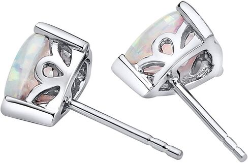 Peora Created White Opal Stud Earrings in Sterling Silver, Solitaire Teardrop Pear Shape, 8x5mm, 1.50 Carats total, Scroll Design, Friction Backs in Saudi Arabia