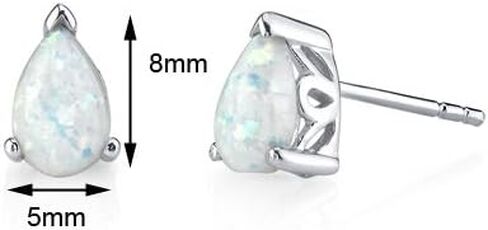 Peora Created White Opal Stud Earrings in Sterling Silver, Solitaire Teardrop Pear Shape, 8x5mm, 1.50 Carats total, Scroll Design, Friction Backs in Saudi Arabia