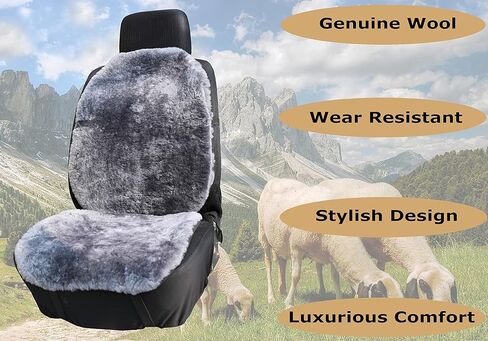 Genuine Sheepskin Car Seat Covers Shearing Car Seat Covers Sheepskin Wool Detachable Premium Car Seat Cover (Black Color) in Kuwait
