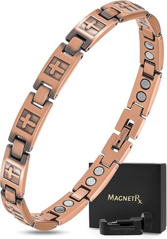MagnetRX® Women’s Copper Cross Bracelet – Ultra Strength Magnetic Copper Cross Bracelet for Women – Adjustable Length with Sizing Tool (Cross Style) in Kuwait