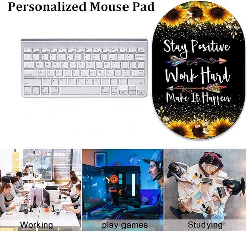 Personalized Gaming Mouse Pad and Coaster Combination, Rose Gold Glitter Black Be Happy Design Non-Slip Rubber Base Mouse Pad, Home Desk Decor, Custom Work and Gaming Mouse Pad in Kuwait